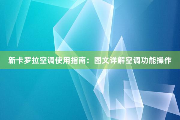 新卡罗拉空调使用指南：图文详解空调功能操作